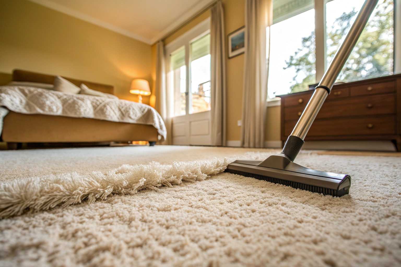 freshly-cleaned-rental-carpet-newcastle-end-of-lease Freshly steam cleaned carpet in vacant Newcastle rental bedroom ready for final inspection