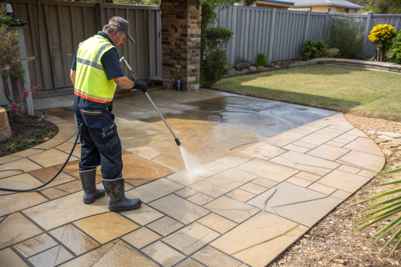 professional pressure washing sandstone patio Newcastle