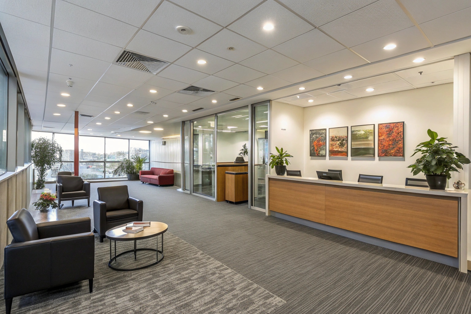 Clean commercial office carpet in Newcastle corporate reception area