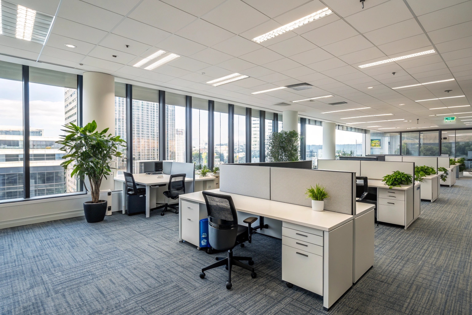 a-clean--modern-open-plan-office-in-australia-with Clean modern office workspace after professional office cleaning Newcastle service