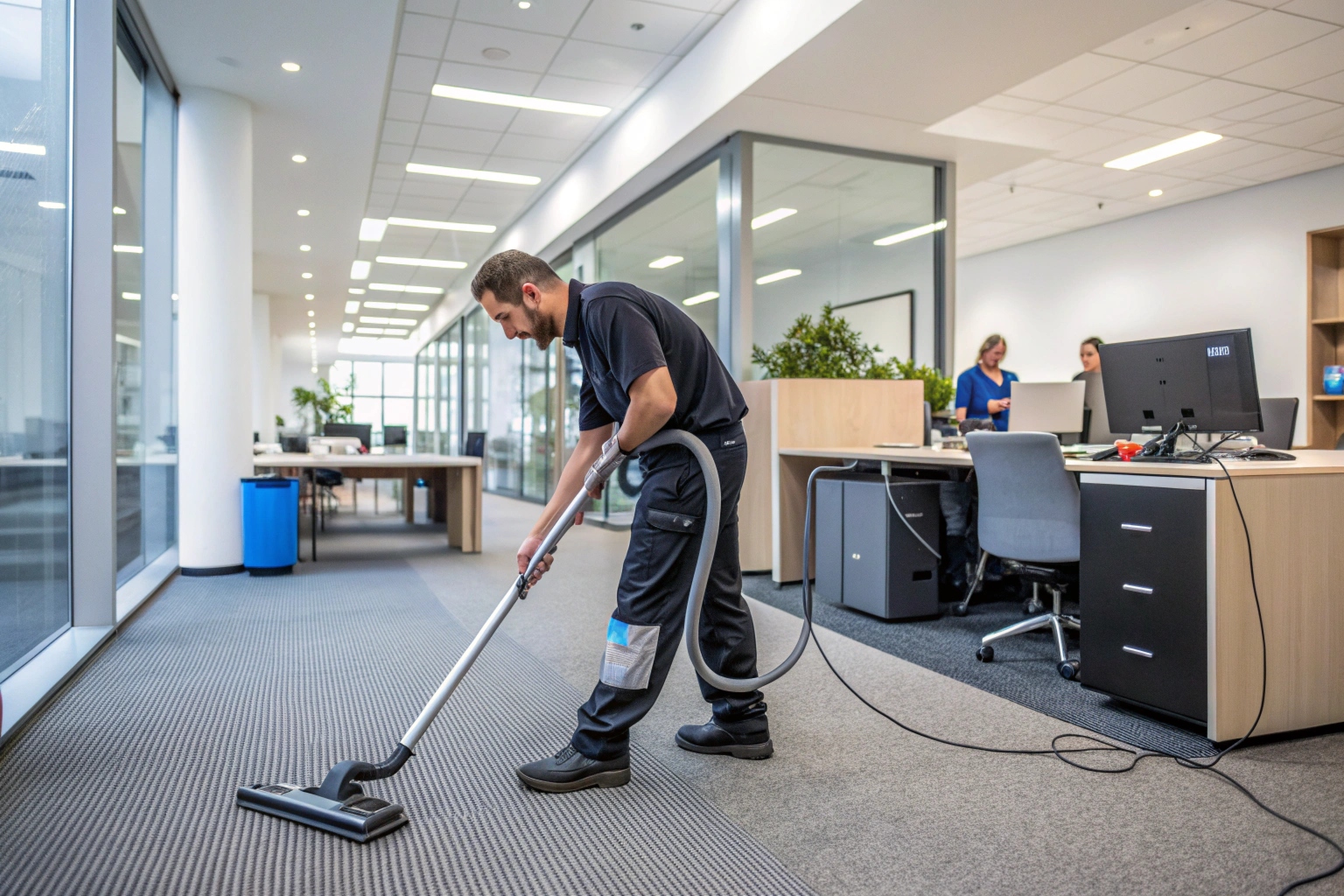 Commercial carpet cleaning technician servicing Newcastle office floor