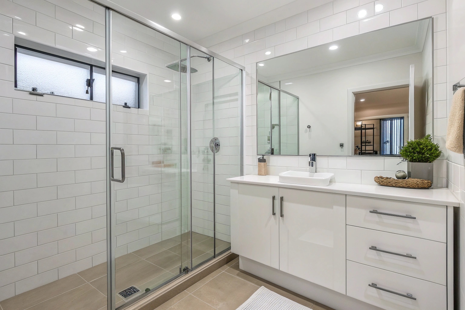 Spotless modern bathroom cleaned to bond inspection standard in a Warners Bay apartment