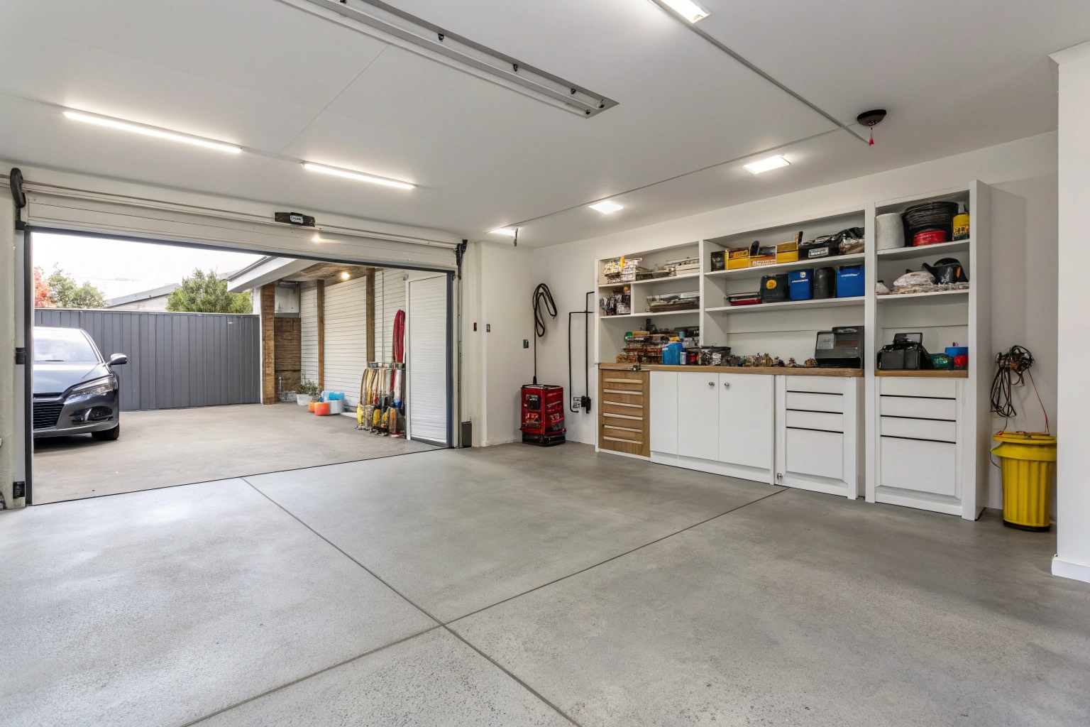 Clean double garage interior after end of lease cleaning in Cardiff Heights property