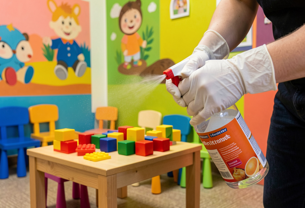 professional school cleaning newcastle sanitising colourful plastic children's toys