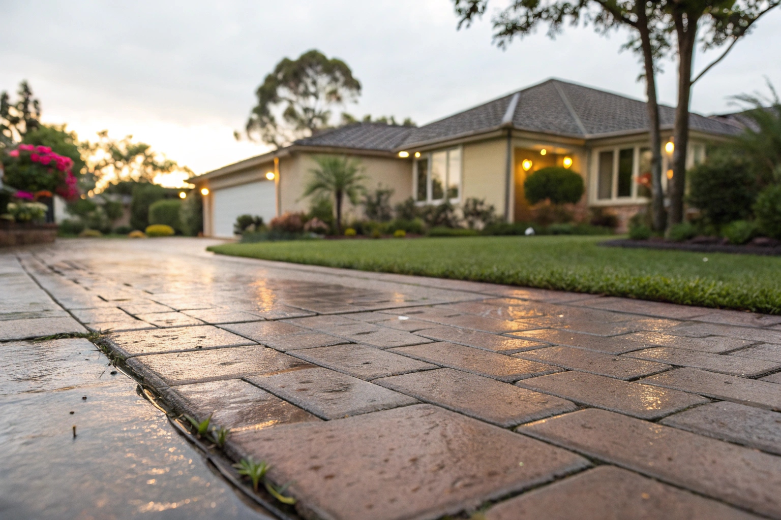 Sealed paver driveway after professional cleaning in Newcastle